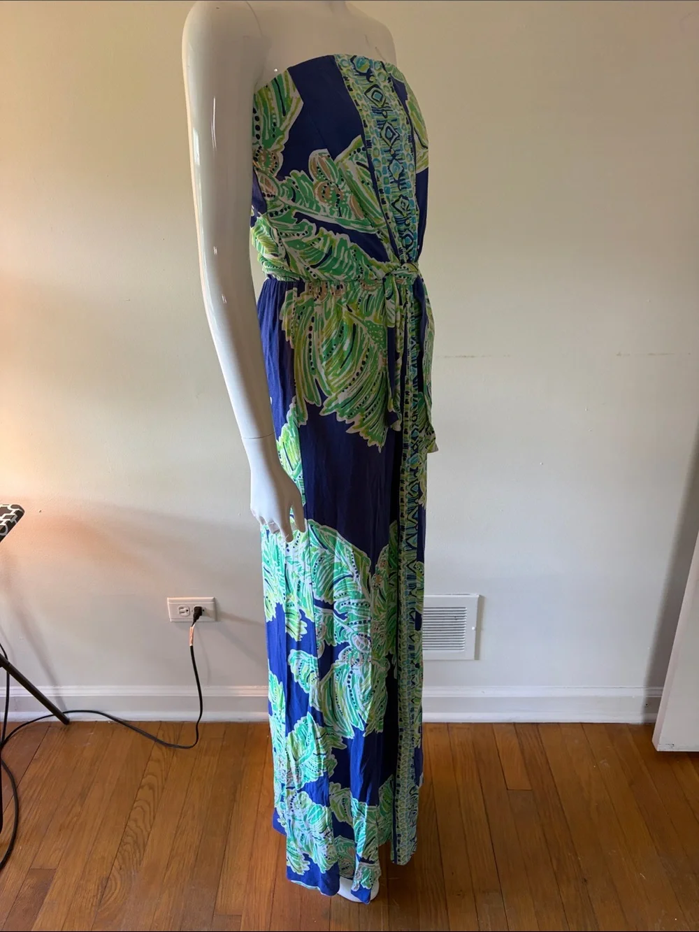 Lilly Pulitzer Navy, Green & Aqua Strapless Maxi Dress - Picture 2 of 5